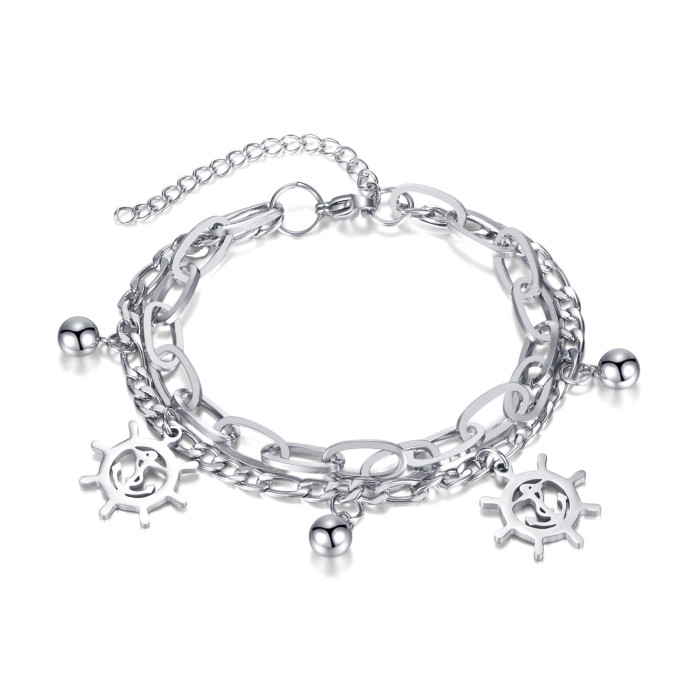 Ornament Wholesale Personality Boat Anchor Charm Bracelet Accessories Fashion Hip Hop Style Stainless Steel  Bracelet for Women