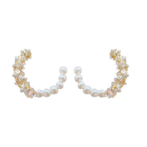 New Pearl Zircon Earrings for Women Popular Pearl Cubic Zircon Material C Shape Hoop Earrings Ear Clip