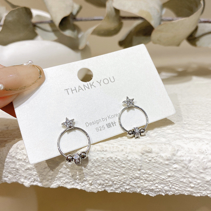 Handmade Crystal Beaded Circle Star Earrings for Women Stainless Steel Gold Metal Star Earrings Jewelry Wholesale