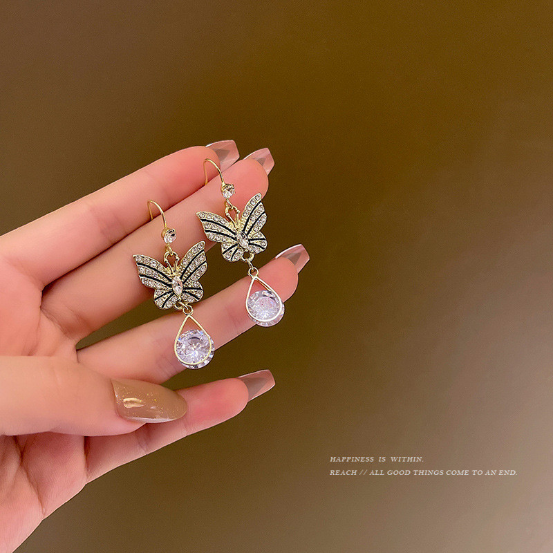 Promotion Fashion Brand Jewelry 14K Gold Plated Butterfly Dangle Earrings for Women Gift Shining Zircon Long Drop Earrings