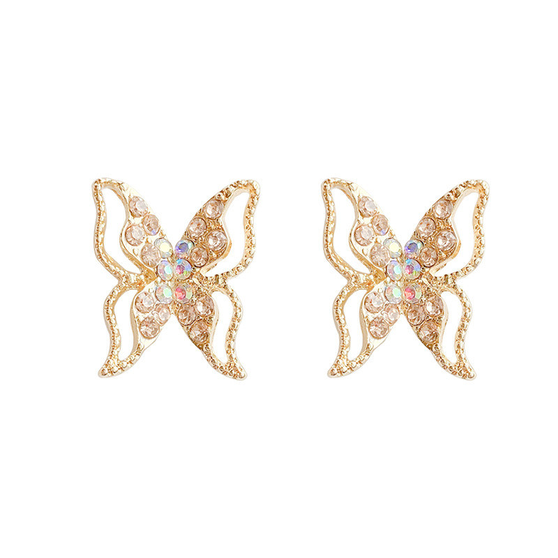 Cute Butterfly Color Zircon Stud Earrings for Women Vintage Fashion Animal Earrings Wedding Jewelry