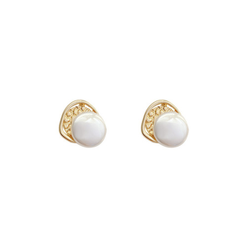 Simple Metal Flat Imitation Pearl Stud Earrings Women's Elegant Popular Holiday Jewelry Accessories