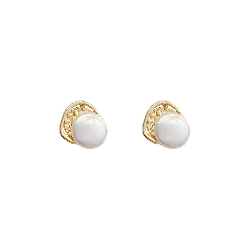 Simple Metal Flat Imitation Pearl Stud Earrings Women's Elegant Popular Holiday Jewelry Accessories