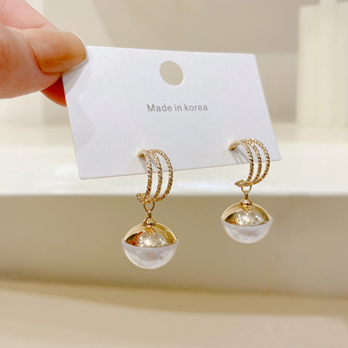 Gold and Silver Color Round Pearl Drop Earring for Women Alloy Trendy Three Layer Earrings Circle Ear Accessories Hot 2022