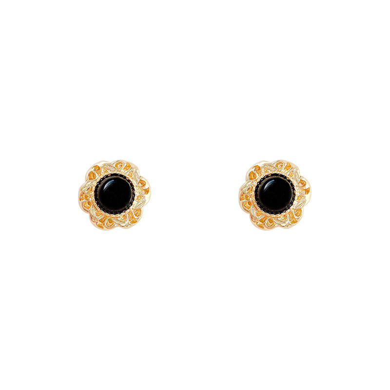 Trendy Beads Fashion Stylish Silver Plated Black Onyx Half Ball Stud Earrings for Women Fashion Jewelry