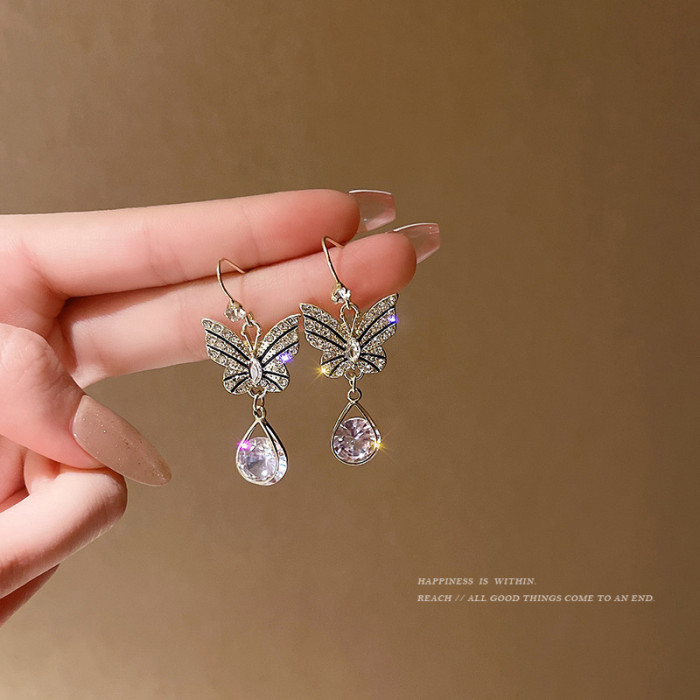 Promotion Fashion Brand Jewelry 14K Gold Plated Butterfly Dangle Earrings for Women Gift Shining Zircon Long Drop Earrings