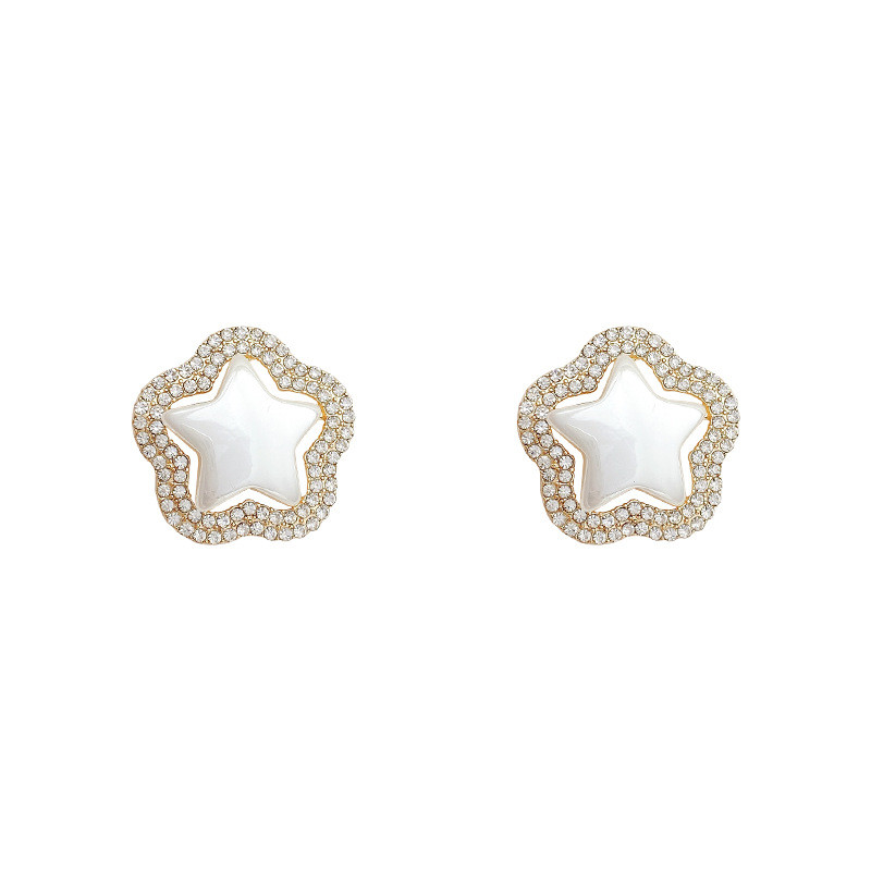 LoveLink Promotion Design White Acrylic Star Creative Zircon Flower Hollow Earrings Womens Simple Gold Color Jewelry Gift