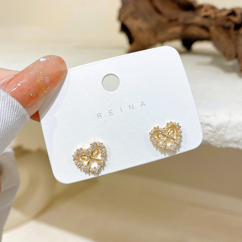 Heart Vintage Earrings Bow Inside  Hollow Heart Jewelry for Women 2022 New Valentines Gift Accessories Wholesale