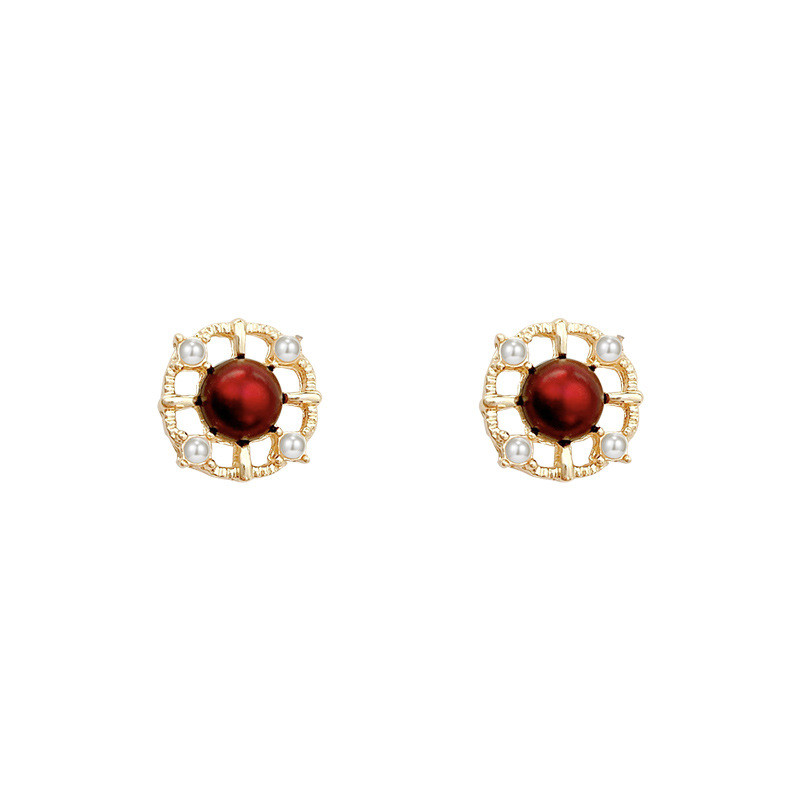 Round Red Enamel Earrings Stud Red Stone Statement Jewelry Quality Accessories
