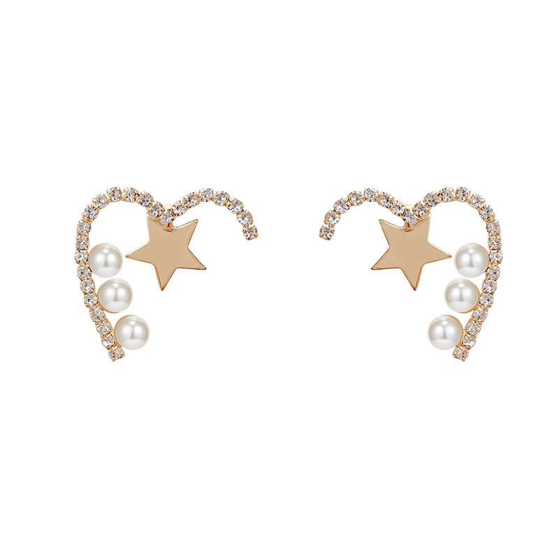 Creative Geometric Heart Earrings with Imitation Pearl Punk Stud Earring for Women Gold Color Trendy Jewelry Wholesale