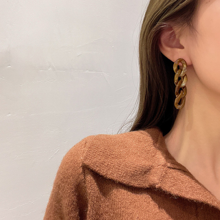 Fashion Long Thick Leopard Chain Earrings for Women Acrylic Resin Statement Irregular Dangle Earring Punk Jewelry Gifts