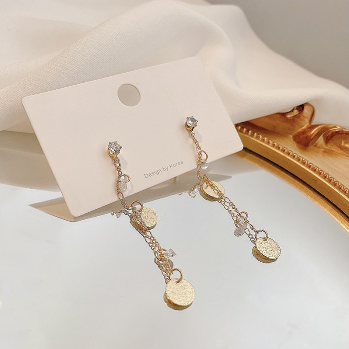 Fashion Gold Coin Earrings Long Round Sequins Earrings For Women Tassel Drop Jewelry