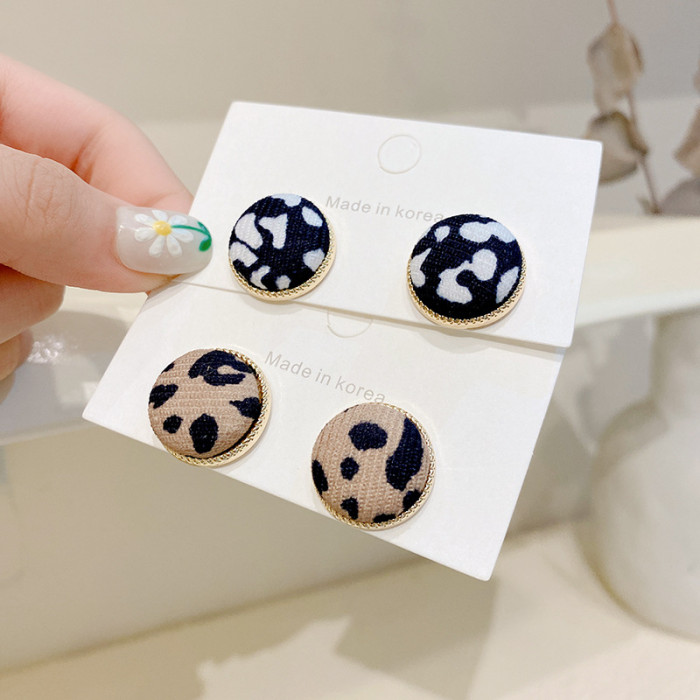 French Retro Geometric Earrings Round Leopard Print Earrings Women's Simple Trendy Fashion Trend