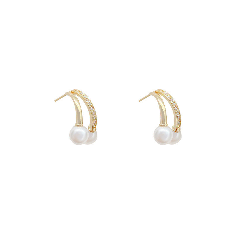 Personality Pearl Irregular Geometric Stud Earrings For Women Double Side Back Post Hanging Ear Cuff Wedding Jewelry Pendientes