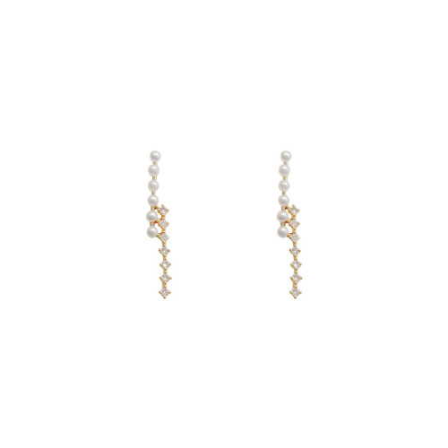 Handmade Fine Jewelry Creative Simple Pearl Zircon Inlaid Parallel Lines Stud Earrings for Women