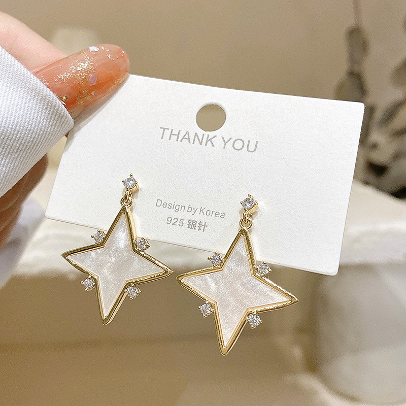 Korean Version Gold Color Star Earring for Women Summer Original Four Pointed Shell Jewelry Wedding Party Friends Gift