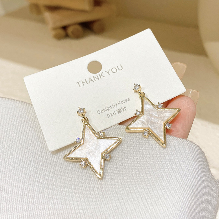Korean Version Gold Color Star Earring for Women Summer Original Four Pointed Shell Jewelry Wedding Party Friends Gift