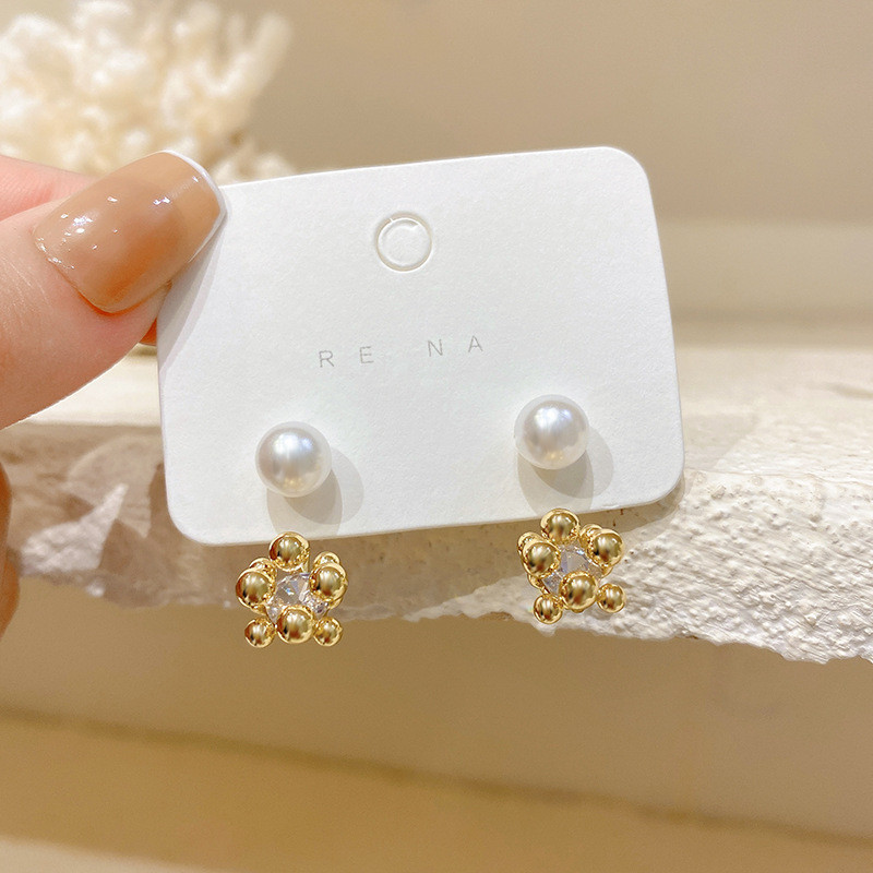 Korean Back Hanging Pearl Earring Women's Short Trendy Ball Earrings Jewelry Bohemian Jewelry Wholesale
