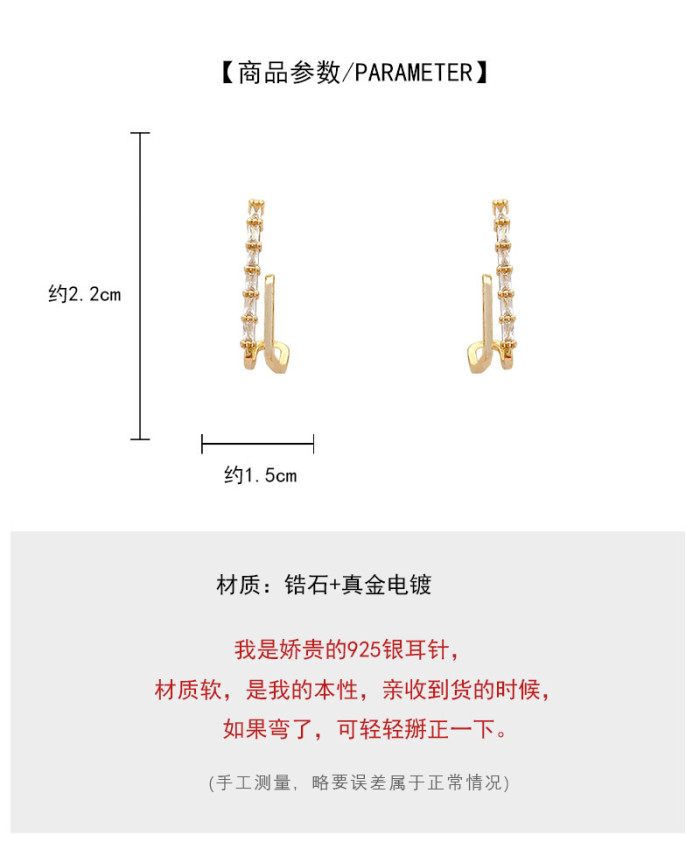 2022 Original Crystal Paved Double Layer Hollow Huggie Earrings For Ladies Small Gold Plated Stainless Steel Stud Earrings