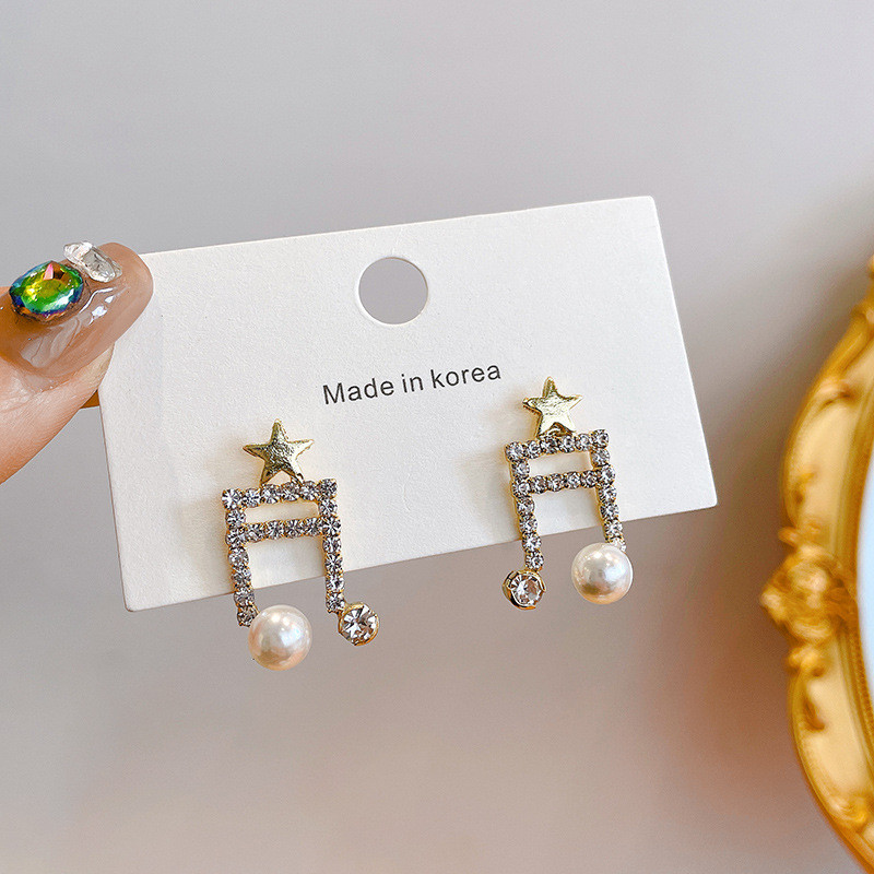 Korean Fashion Jewelry Cute Earrings Musical Character Rhinestone Earrings for Women Wholesale Gifts