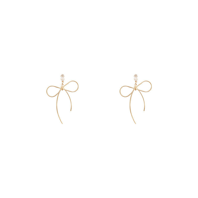 Retro Fairy Cute Clip on Earrings No Piercing Korean Gold Color Hollow Big Bow Long Clip Earrings