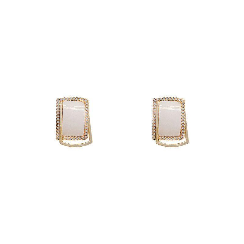 2022 Street Style White Square Stud Earrings For Women Simple Korean Fashion Classic Enamel Earring Wholesale