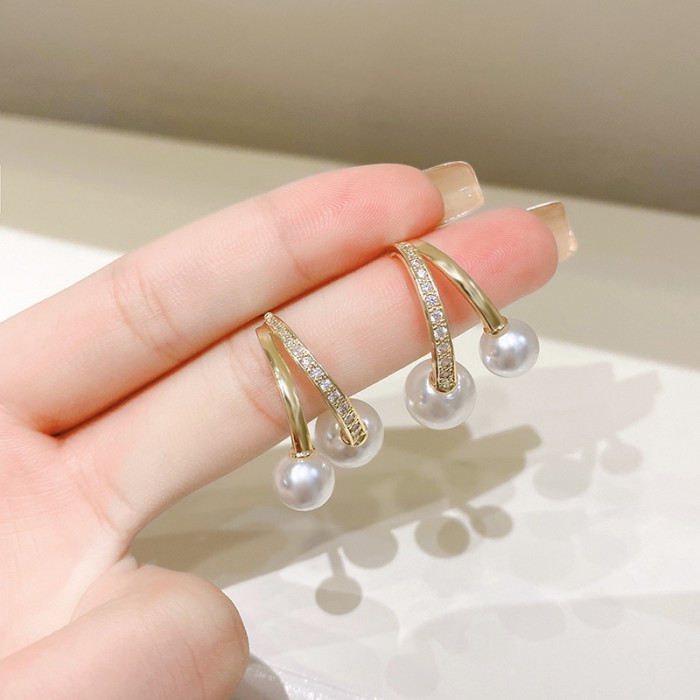 Personality Pearl Irregular Geometric Stud Earrings For Women Double Side Back Post Hanging Ear Cuff Wedding Jewelry Pendientes
