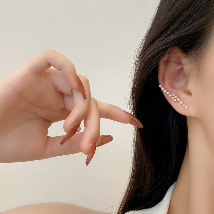 Handmade Fine Jewelry Creative Simple Pearl Zircon Inlaid Parallel Lines Stud Earrings for Women