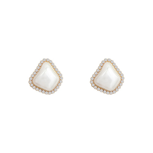 Vintage Geometric Round Square Irregular Metal Imitation Pearl Small Stud Earring Simple Women Party Jewelry