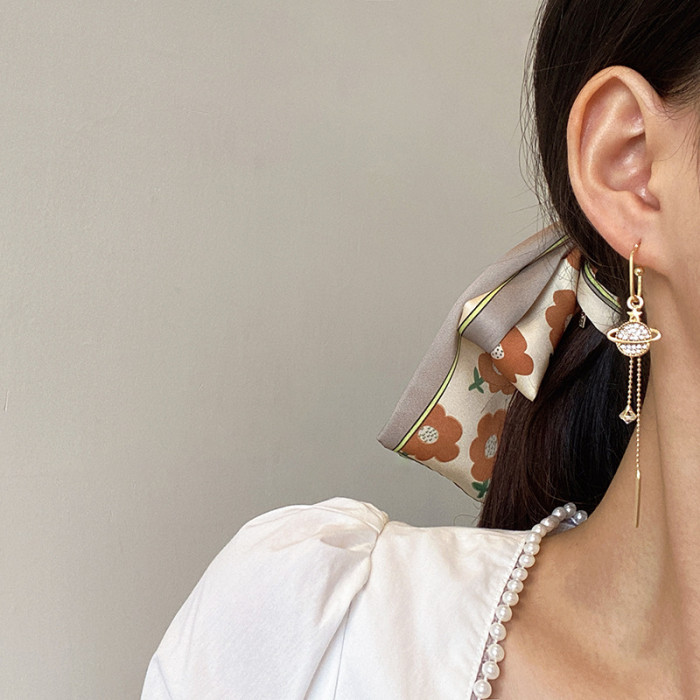 Trendy Zircon Planet Star Long Earrings Hoops For Women Fashion Korean Jewelry Tassel Asymmetrical Earrings