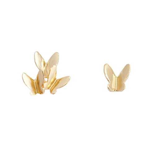 Female Korean Style Minimalism Asymmetrical Glossy Girl Heart Three Butterflies Earrings