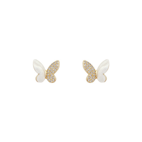 Luxury Trendy Simple Shell Zircon Fritillaria Butterfly Stud Earrings For Women Fashion Crystal Jewelry Gifts