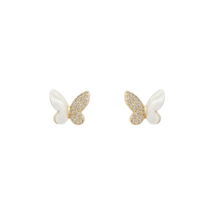 Luxury Trendy Simple Shell Zircon Fritillaria Butterfly Stud Earrings For Women Fashion Crystal Jewelry Gifts