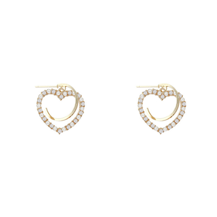 Fashion Cubic Zircon Love Heart Pendant Earrings Korean Style Creative Hollow Hoops Earrings For Women Jewelry Gift