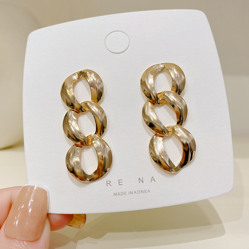 Korean Fashion Dangle Earrings For Women Charm Pendant Long Geometric Drop Earring Punk Style Thick Link Chain Jewelry Gift