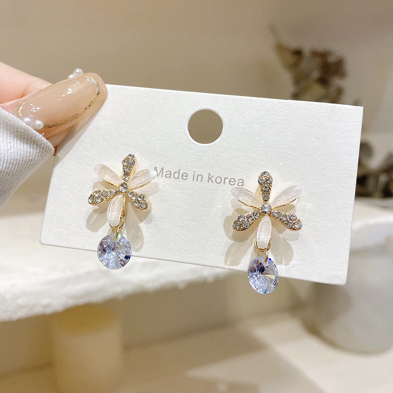 Fashion Elegant Acrylic Zircon Dangle Earrings Transparent Flowers Women's Long Earrings Wholesale Crystal