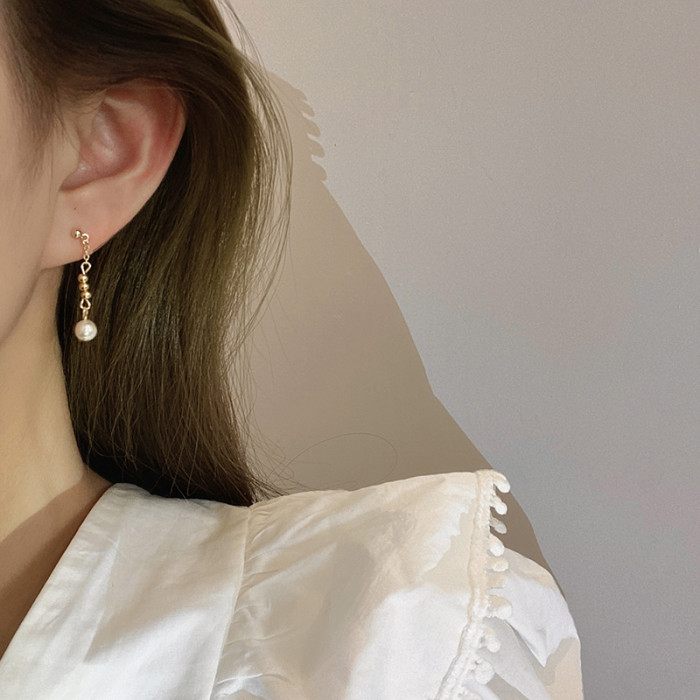 Korea Style Fairy Long Pearl Tassel Zircon Clip on Earrings Trendy Simple Shiny Rhinestone Ball Earrings