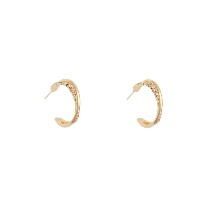 Double Twisted Zircon Cross C Shape Hoop Earrings For Women Girls Stainless Steel Circle Earrings Tarnish Free