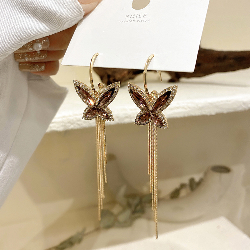 Luxury Claw Chain Earrings Full Zircon Crystal Butterfly Tassel Earrings Elegant Women Party Engagement Lady Design