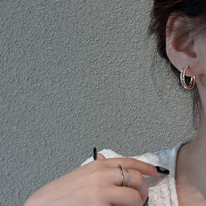 Double Twisted Zircon Cross C Shape Hoop Earrings For Women Girls Stainless Steel Circle Earrings Tarnish Free