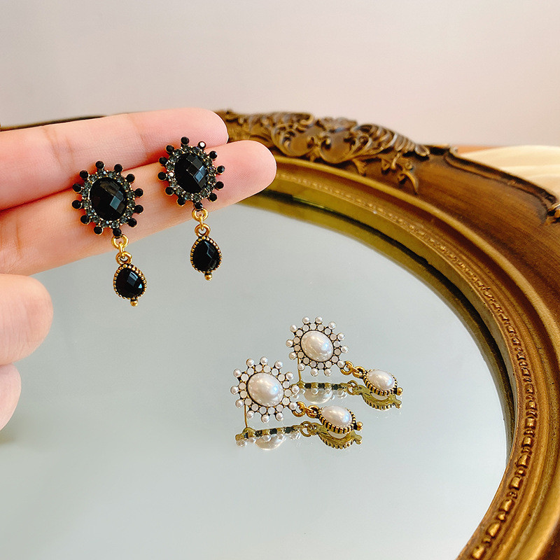 Korea Promotion Design Fashion Jewelry Black Water Drop Pearl Crystal Earrings Upscale Party Earrings for Women Gift