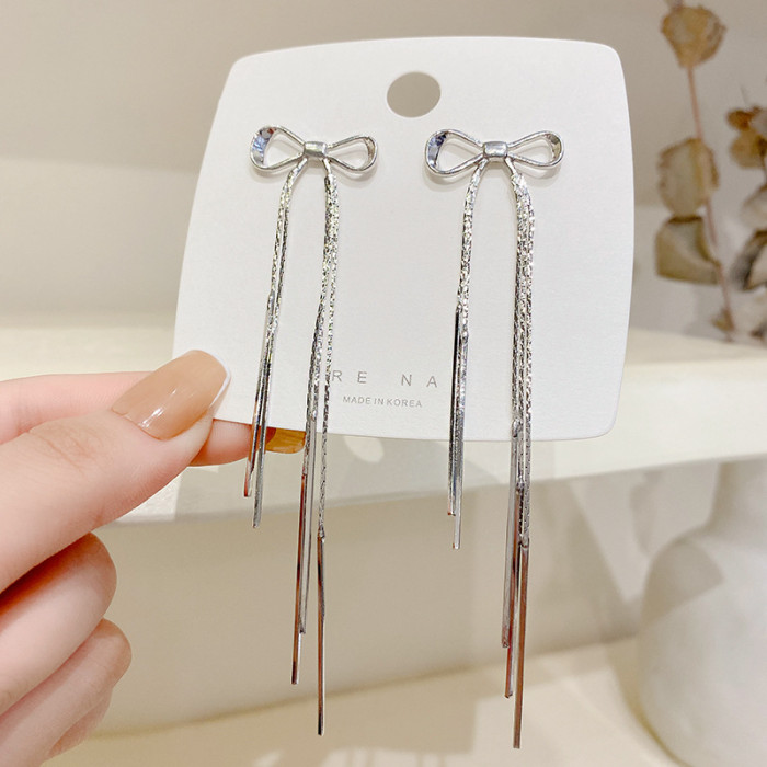 Classic Bow Long Tassel Earrings for Women Girls Party Ear Accessories Fashion Wholesale Jewelry