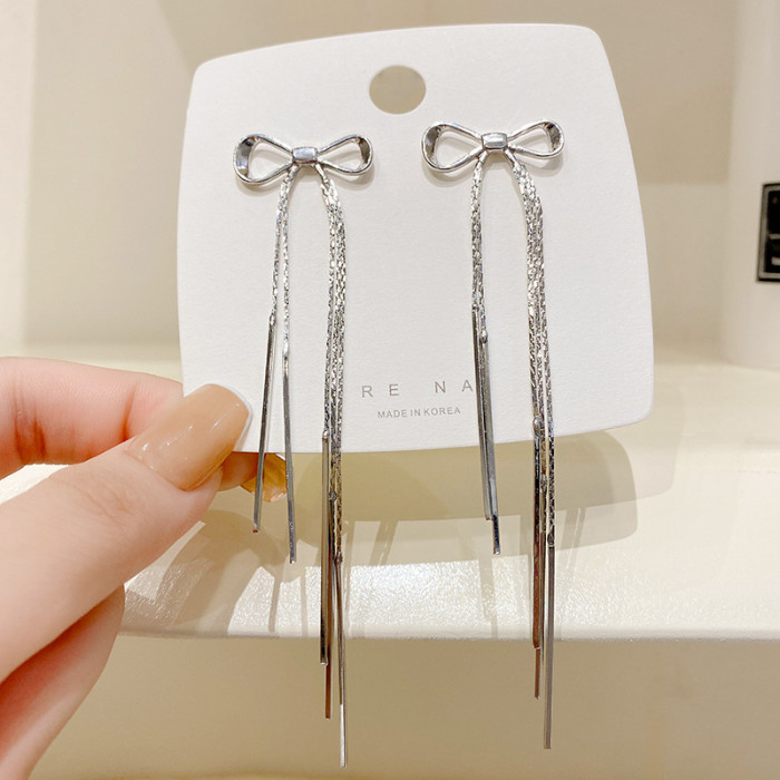 Classic Bow Long Tassel Earrings for Women Girls Party Ear Accessories Fashion Wholesale Jewelry