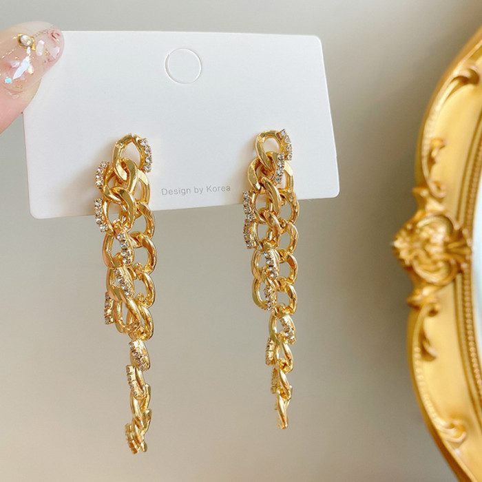Simple Thick Chain Long Tassel Earrings for Women Elegant CZ Crystal Pendant Fashion Party Wedding Korean Jewelry 2022