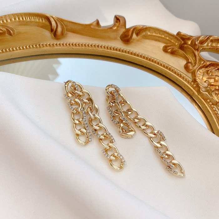 Simple Thick Chain Long Tassel Earrings for Women Elegant CZ Crystal Pendant Fashion Party Wedding Korean Jewelry 2022