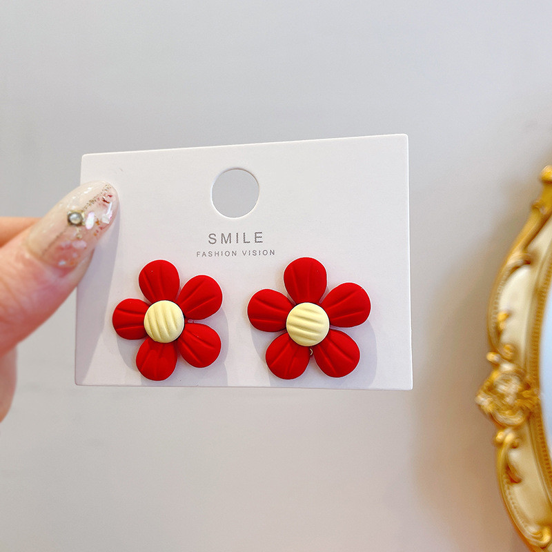Senior Red Petals Trendy Cute Small Flower Earrings Female Jewelry Earings Fashion Jewelry