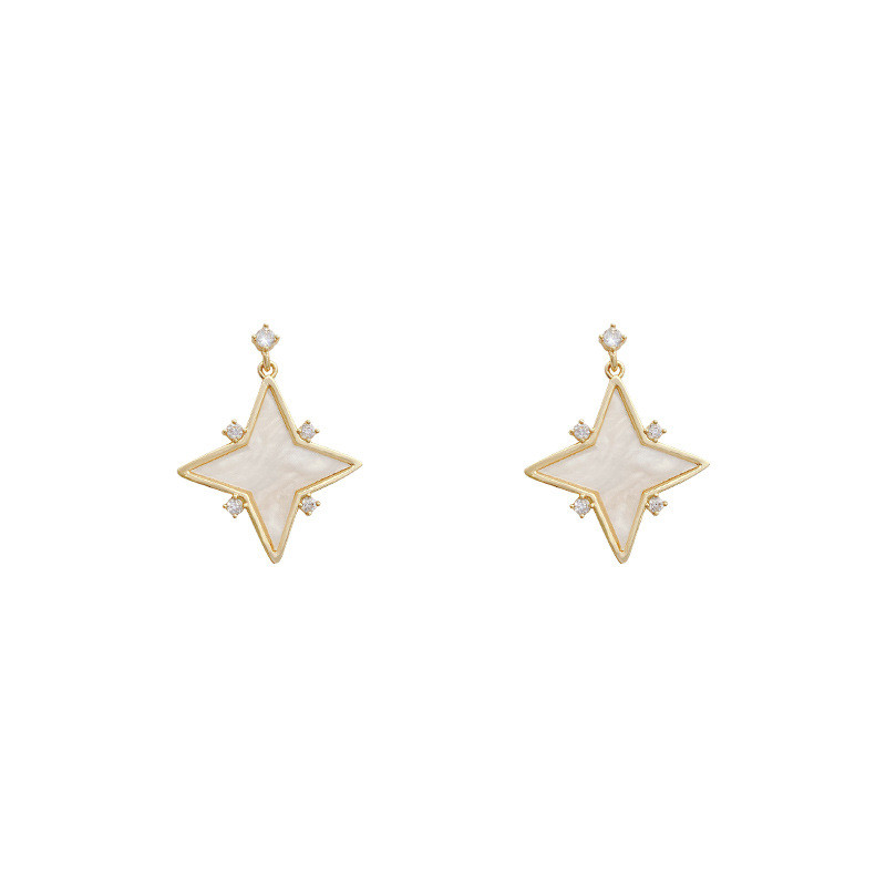Korean Version Gold Color Star Earring for Women Summer Promotion Four Pointed Shell Jewelry Wedding Party Friends Gift
