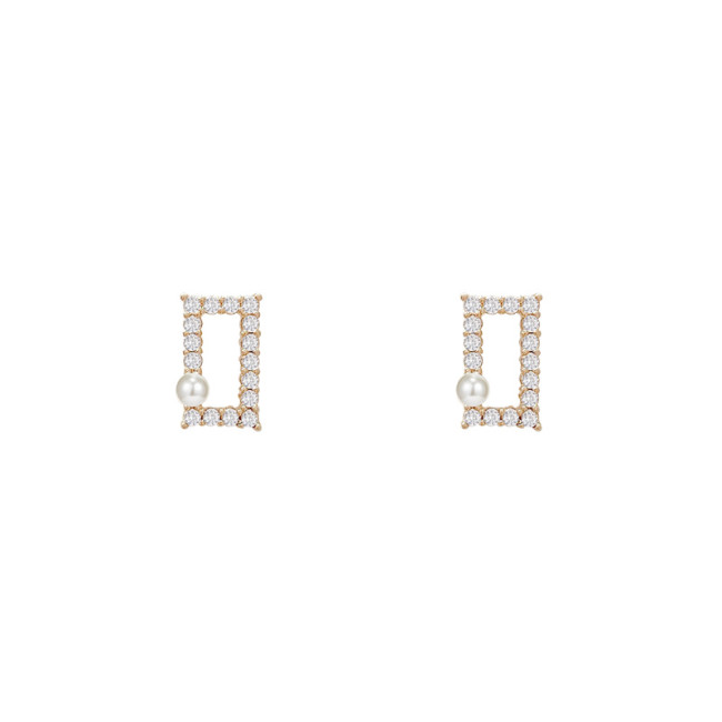 Hollow Zircon Pearl Square Stud Earring for Women Fashion Style Party Gift Fashion Jewelry