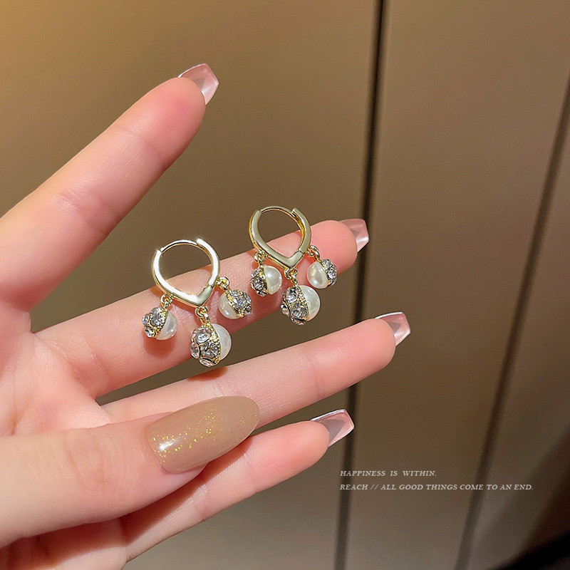 Round Pearl Zircon Bead Tassel Earrings for Women Heart Shape Hoop Earrings Gift