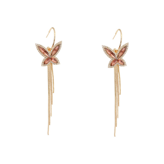 Luxury Claw Chain Earrings Full Zircon Crystal Butterfly Tassel Earrings Elegant Women Party Engagement Lady Design Earrings